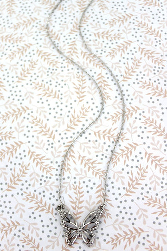 CRYSTAL ACCENTED SILVERTONE BUTTERFLY NECKLACE - Unique Inspirations by Tracy and Anna