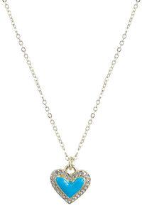 CRYSTAL FRAMED TURQUOISE HEART PETITE PENDANT NECKLACE - Unique Inspirations by Tracy and Anna