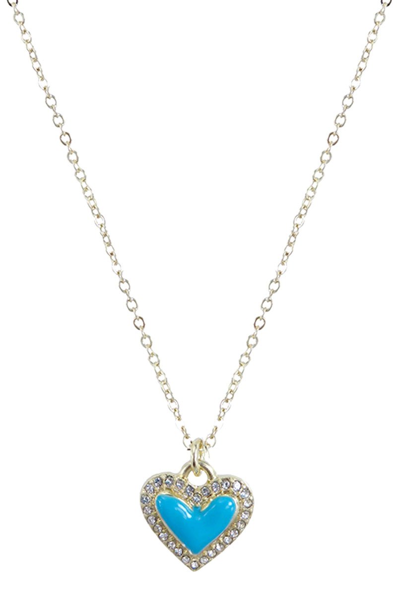 CRYSTAL FRAMED TURQUOISE HEART PETITE PENDANT NECKLACE - Unique Inspirations by Tracy and Anna