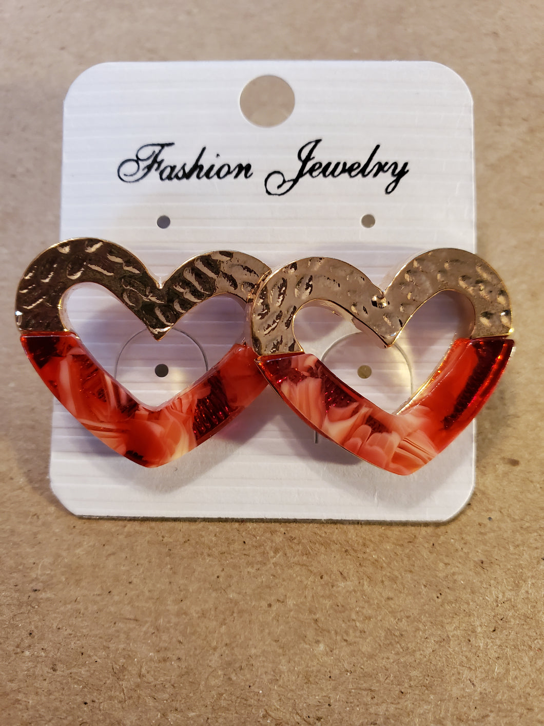 Red Marbled and Gold Heart Earrings - Unique Inspirations by Tracy and Anna