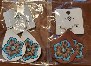 Flower Ivory Faux Leather Teardrop Earrings - Unique Inspirations by Tracy and Anna