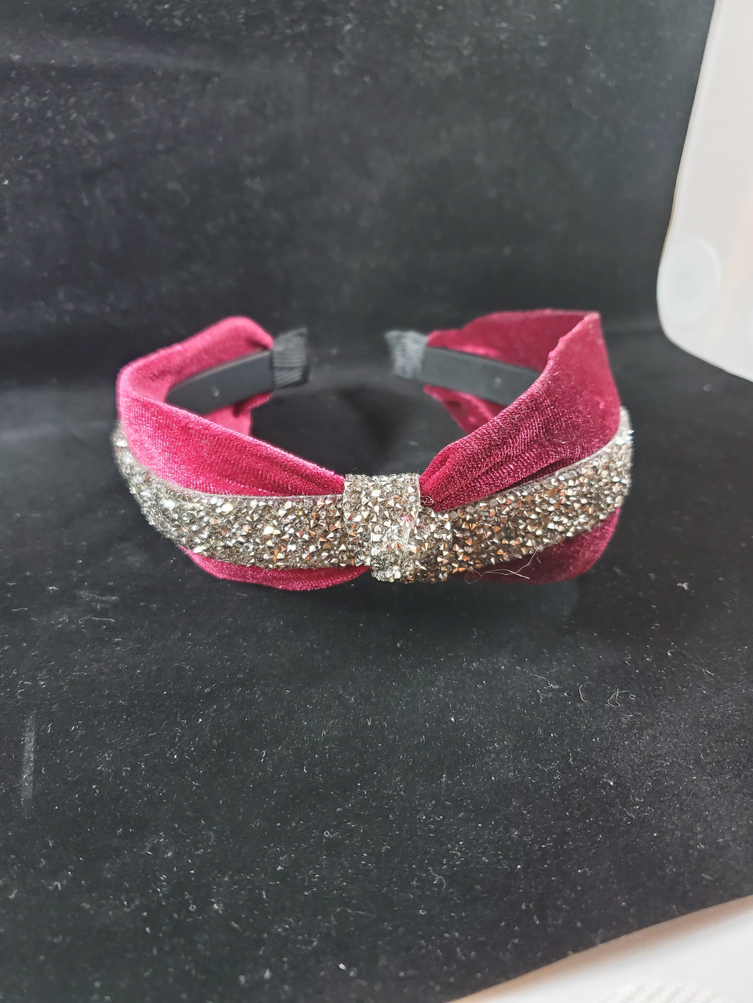 Red Felt Headband with Silver and Black Rhinestones - Unique Inspirations by Tracy and Anna