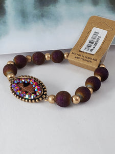 Red Iridescent Crystal Accented Cheetah Oval Disk Beaded Bracelet - Unique Inspirations by Tracy and Anna