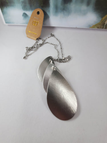 Matte Silvertone Curved Triple Teardrop Pendant Necklace - Unique Inspirations by Tracy and Anna