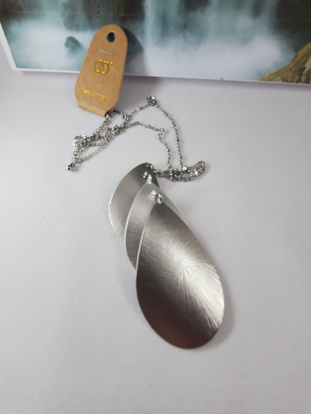 Matte Silvertone Curved Triple Teardrop Pendant Necklace - Unique Inspirations by Tracy and Anna