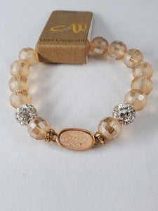 Cream Druzy and Crystal Ball Faceted Bead Bracelet - Unique Inspirations by Tracy and Anna