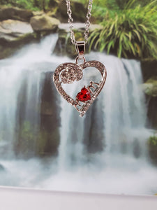 Silver Rose and Red Heart Mom Necklace - Unique Inspirations by Tracy and Anna