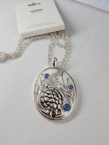 Blue Sea Glass and Two-Tone Turtle Oval Necklace - Unique Inspirations by Tracy and Anna