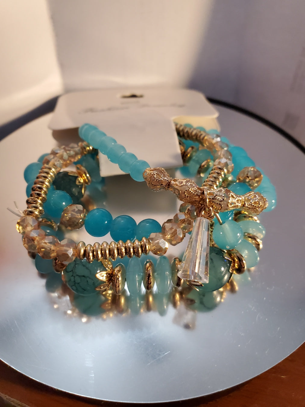 Gold Tone Multi Strand Stretch Bracelet - Unique Inspirations by Tracy and Anna