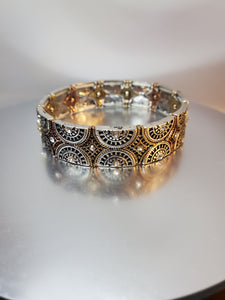 Burnished Circle and Rhinestone Stretch Bracelet - Unique Inspirations by Tracy and Anna