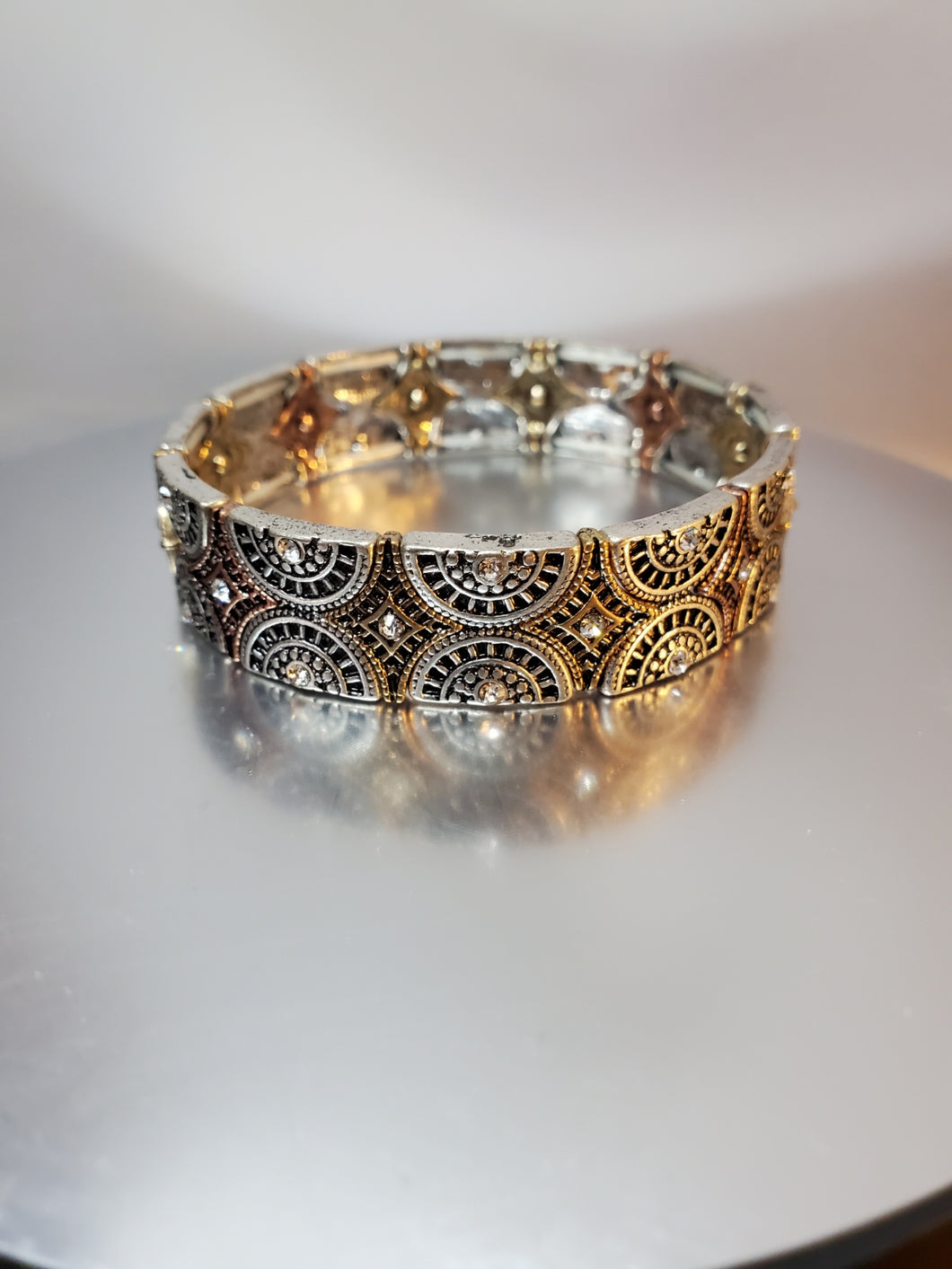Burnished Circle and Rhinestone Stretch Bracelet - Unique Inspirations by Tracy and Anna