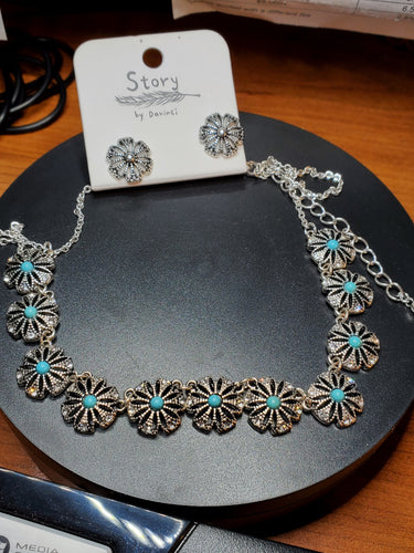 TURQUOISE DELPHINE SILVERTONE NECKLACE AND EARRINGS SET - Unique Inspirations by Tracy and Anna
