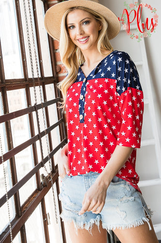 ET6641-13 PLUS STAR TOP WITH BUTTON - Unique Inspirations by Tracy and Anna