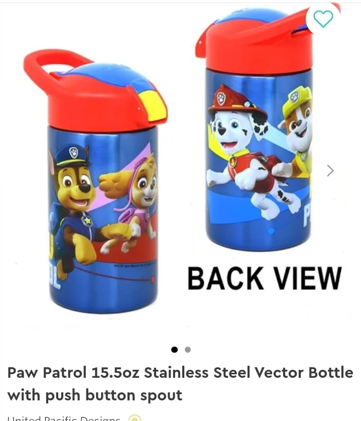 Paw Patrol 15.5oz Stainless Steel Vector Bottle with push button spout - Unique Inspirations by Tracy and Anna