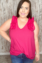 Load image into Gallery viewer, Fuchsia Frill Shoulder Sleeveless Crepe Woven Top