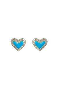 CRYSTAL FRAMED TURQUOISE HEART STUD EARRINGS - Unique Inspirations by Tracy and Anna