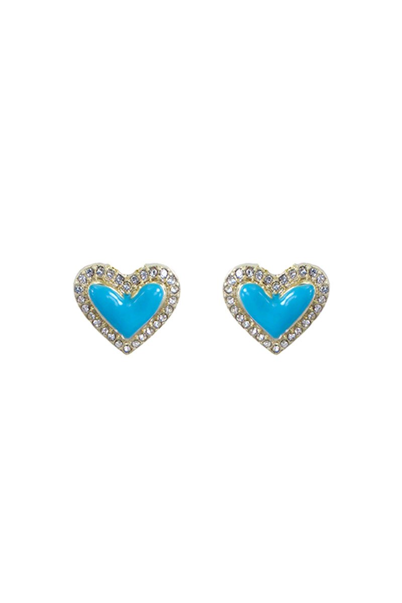 CRYSTAL FRAMED TURQUOISE HEART STUD EARRINGS - Unique Inspirations by Tracy and Anna