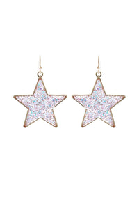 WHITE IRIDESCENT GLITTER STAR EARRINGS - Unique Inspirations by Tracy and Anna