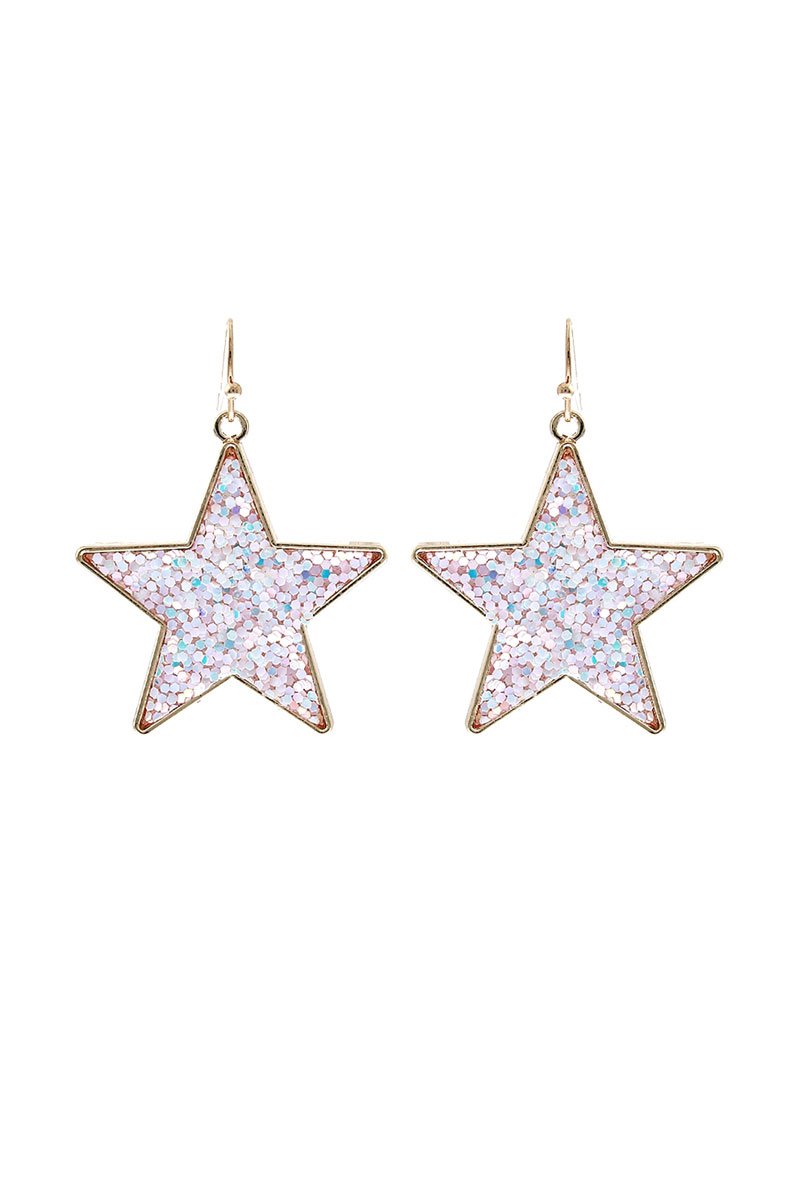 WHITE IRIDESCENT GLITTER STAR EARRINGS - Unique Inspirations by Tracy and Anna