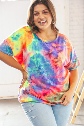 HT2444A BLUE/PINK TIE DYE BACK KEYHOLE CROSS BACK TOP - Unique Inspirations by Tracy and Anna