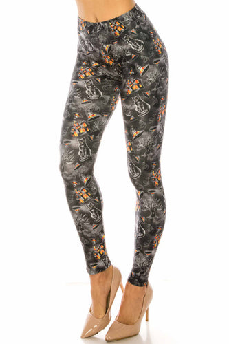 CREAMY SOFT HAUNTED HALLOWEEN LEGGINGS - 3X-5X - Unique Inspirations by Tracy and Anna