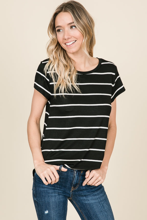 MBTA1217-STA CREW NECK SHORT SLEEVE STRIPE TOP - Unique Inspirations by Tracy and Anna
