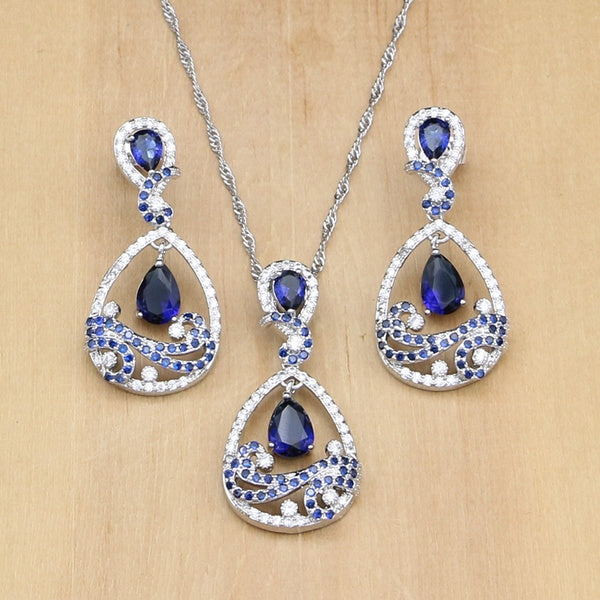 925 Silver Jewelry Set Sapphire White Topaz - Unique Inspirations by Tracy and Anna