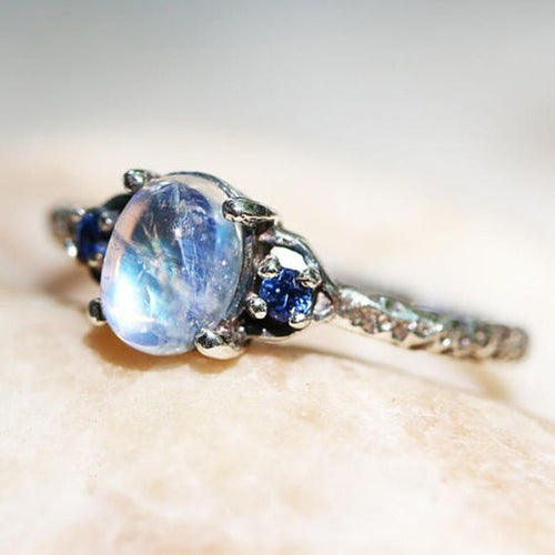 S925 STERLING SILVER MOONSTONE & SAPPHIRE RING - Unique Inspirations by Tracy and Anna