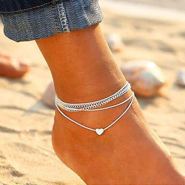 Multilayer 925 Sterling Silver Love Heart Anklet - Unique Inspirations by Tracy and Anna