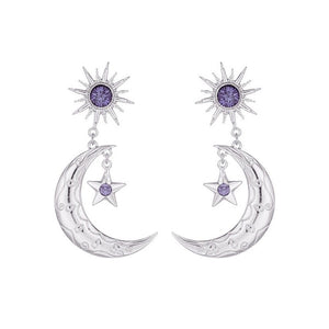 Purple Crystal Zircon Stars Moon Earrings - Unique Inspirations by Tracy and Anna