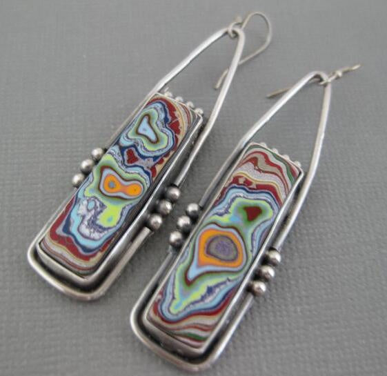 S925 Sterling Silver Retro Square Glass Earrings - Unique Inspirations by Tracy and Anna