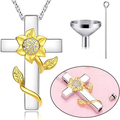 925 Sterling Silver Sunflower Cross Urn - Unique Inspirations by Tracy and Anna