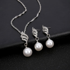 S925 Silver Plated Simple Pearl Earrings Necklace Set - Unique Inspirations by Tracy and Anna