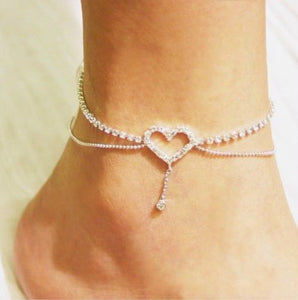 Crystal Diamante Heart Anklet - Unique Inspirations by Tracy and Anna