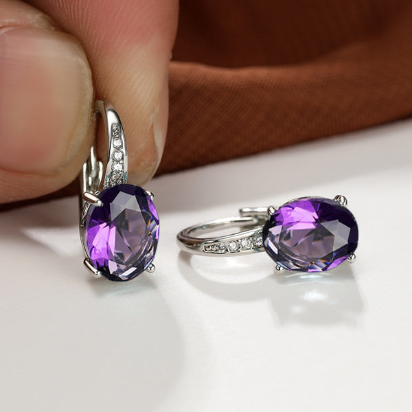 925 Sterling Silver Oval Cut Purple Amethyst Diamond Earrings Drop Earrings - Unique Inspirations by Tracy and Anna