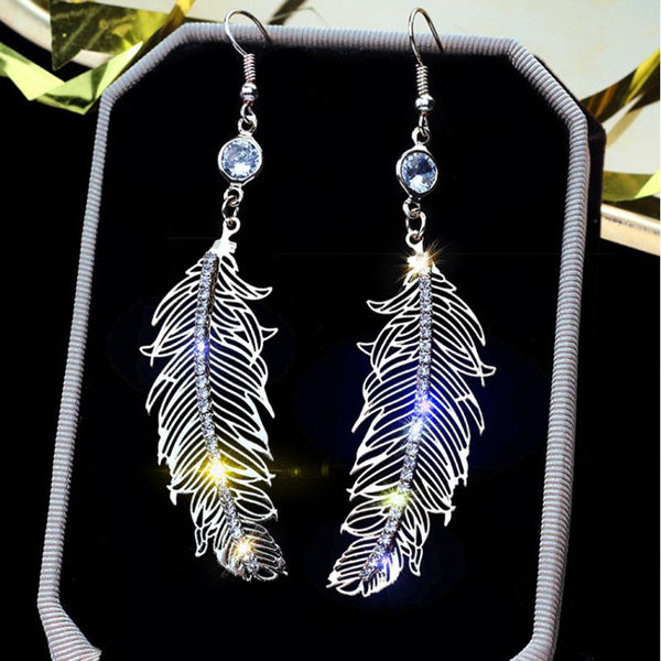 925 sterling silver long feather earrings - Unique Inspirations by Tracy and Anna