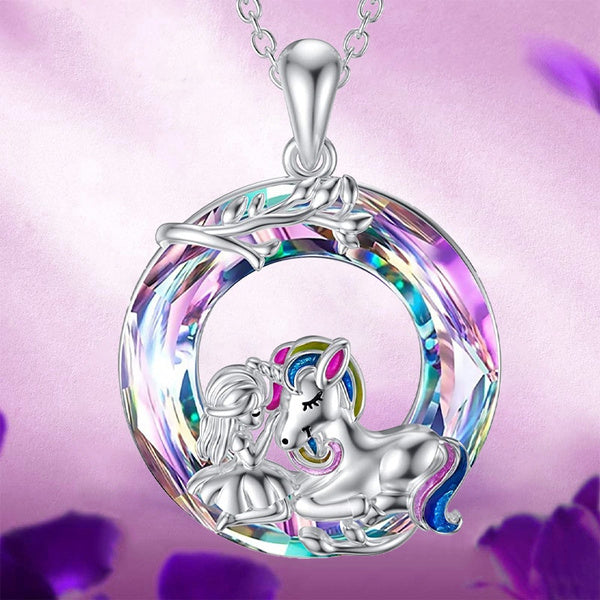 Unicorn with Girl Necklace 925 Sterling Silver Necklace - Unique Inspirations by Tracy and Anna