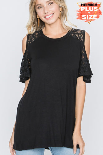 PLUS COLD SHOULDER SOLID TOP WITH LACE - Unique Inspirations by Tracy and Anna