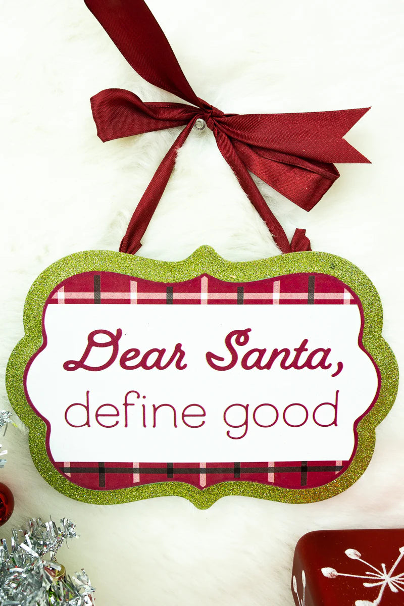 5.5 X 8 'DEFINE GOOD' GLITTER PLAID METAL WALL SIGN