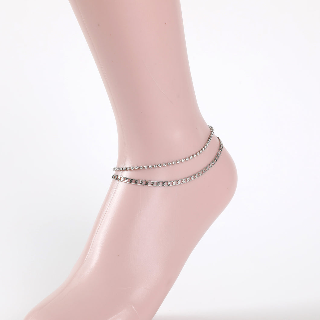 Silver Rhinestone / Chain Layered Anklet - Unique Inspirations by Tracy and Anna
