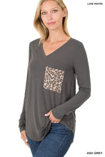Load image into Gallery viewer, LONG SLEEVE V-NECK LEOPARD POCKET TOP - Unique Inspirations by Tracy and Anna