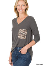 Load image into Gallery viewer, LONG SLEEVE V-NECK LEOPARD POCKET TOP - Unique Inspirations by Tracy and Anna