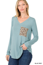 Load image into Gallery viewer, LONG SLEEVE V-NECK LEOPARD POCKET TOP - Unique Inspirations by Tracy and Anna