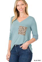 Load image into Gallery viewer, LONG SLEEVE V-NECK LEOPARD POCKET TOP - Unique Inspirations by Tracy and Anna
