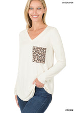 Load image into Gallery viewer, LONG SLEEVE V-NECK LEOPARD POCKET TOP - Unique Inspirations by Tracy and Anna
