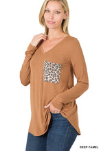 Load image into Gallery viewer, LONG SLEEVE V-NECK LEOPARD POCKET TOP - Unique Inspirations by Tracy and Anna