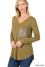 Load image into Gallery viewer, LONG SLEEVE V-NECK LEOPARD POCKET TOP - Unique Inspirations by Tracy and Anna