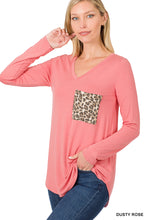 Load image into Gallery viewer, LONG SLEEVE V-NECK LEOPARD POCKET TOP - Unique Inspirations by Tracy and Anna