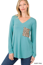 Load image into Gallery viewer, LONG SLEEVE V-NECK LEOPARD POCKET TOP - Unique Inspirations by Tracy and Anna