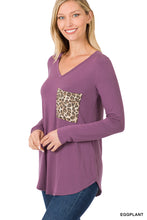 Load image into Gallery viewer, LONG SLV V-NECK LEOPARD POCKET TOP - Unique Inspirations by Tracy and Anna